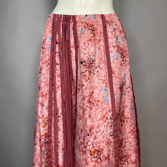 Vintage 70s Chessa Davis Skirt Maxi Hippie Floral Fringe Trim Peasant Pink Retro - Picture 3 of 15